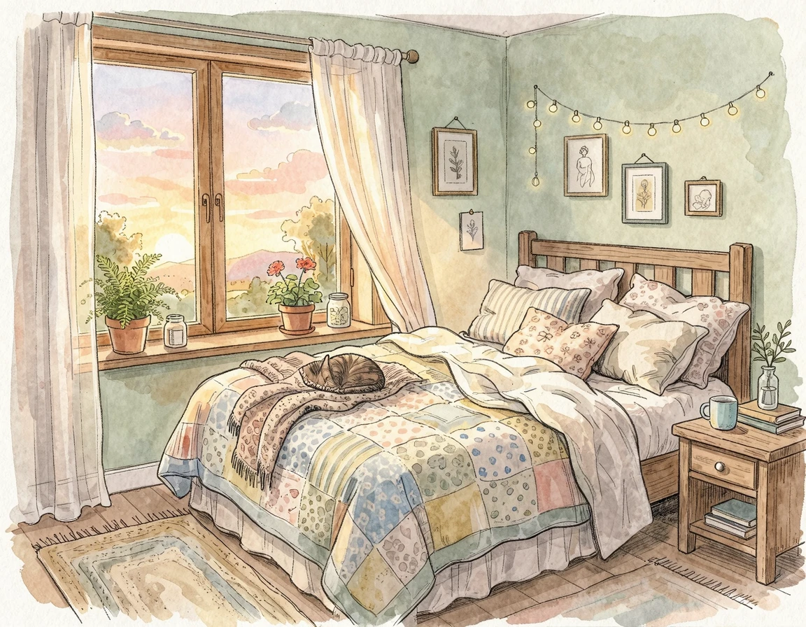 창문으로 스며드는 따뜻한 아침 햇살