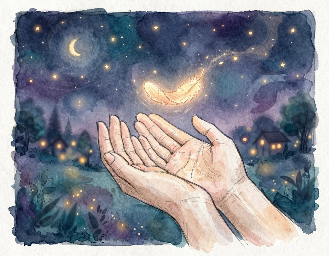 깃털을 날려보내는 손