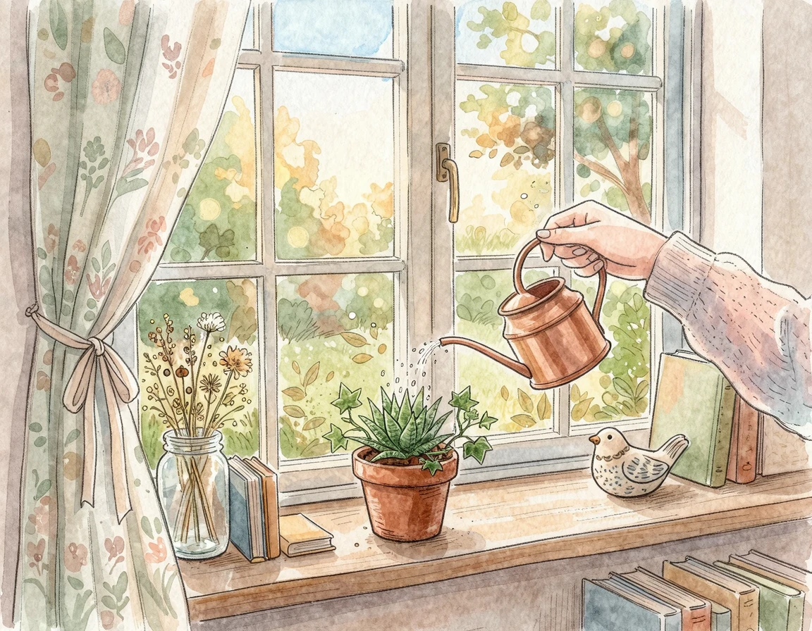 작은 화분에 물을 주는 일상