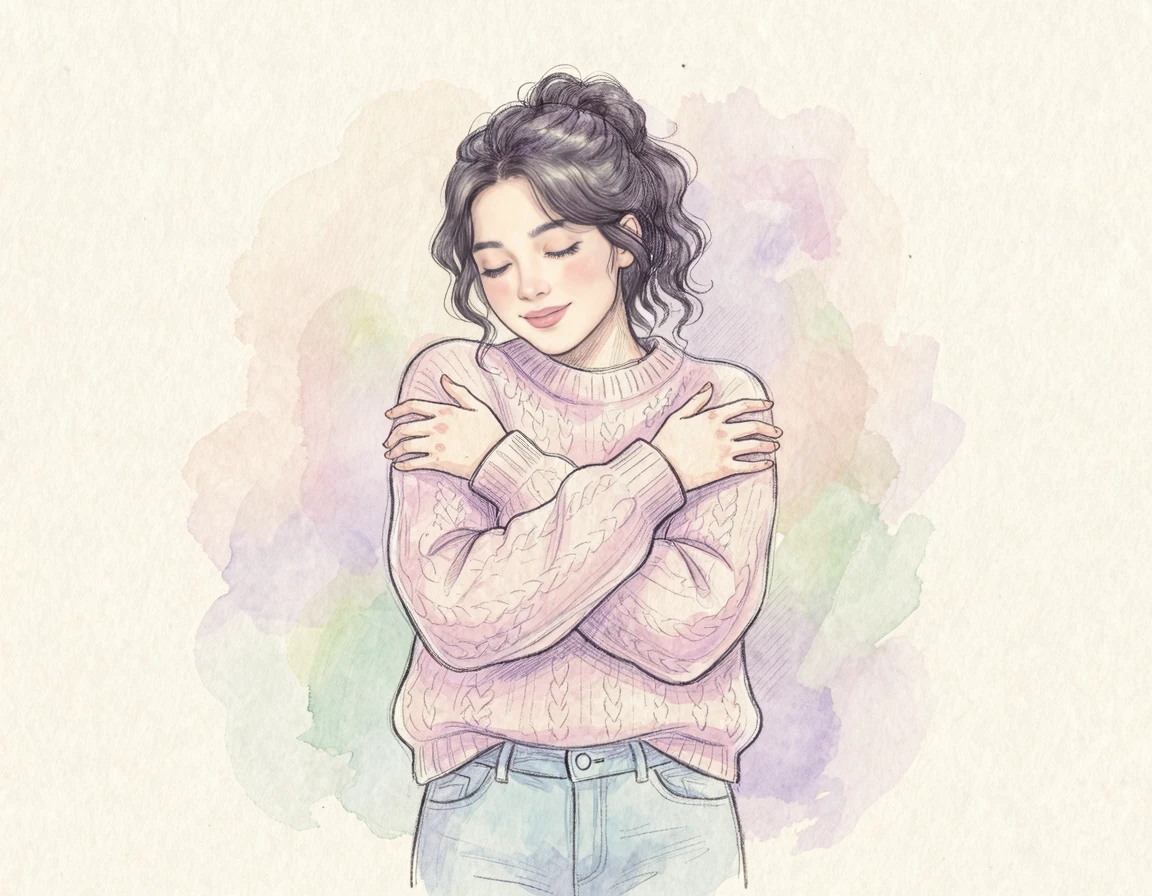 스스로를 따뜻하게 안아주는 모습