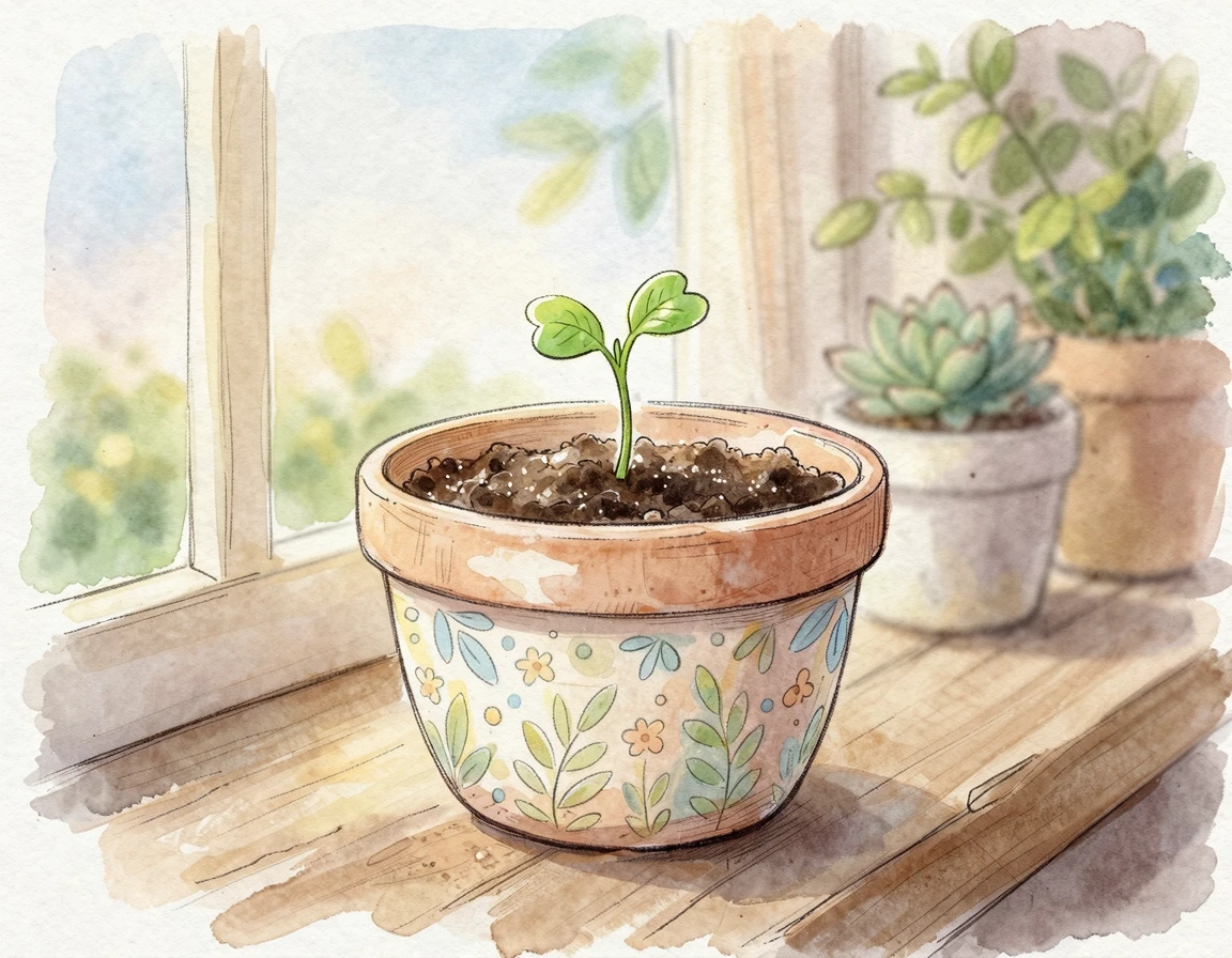 작은 화분에서 자라나는 귀여운 새싹