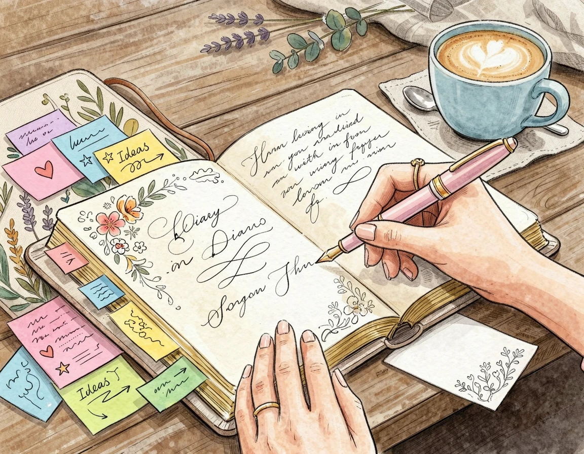 다이어리에 글을 적고 있는 손 일러스트