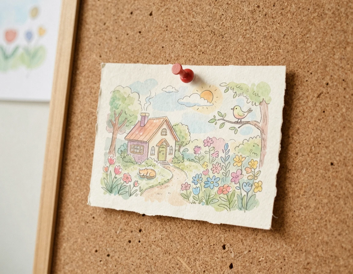 코르크 보드에 꽂힌 메모지