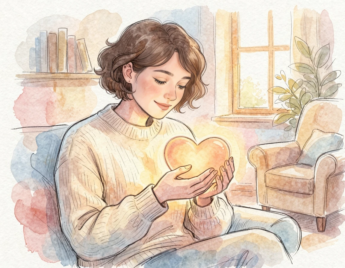 빛나는 하트를 부드럽게 안고 있는 사람 일러스트