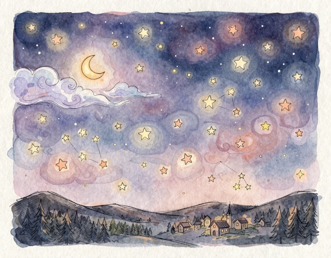 어둠 속에서 부드럽게 빛나는 밤하늘의 별빛