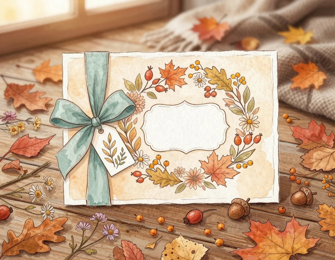 리본으로 장식된 예쁜 축하 카드와 흩어진 꽃잎 일러스트