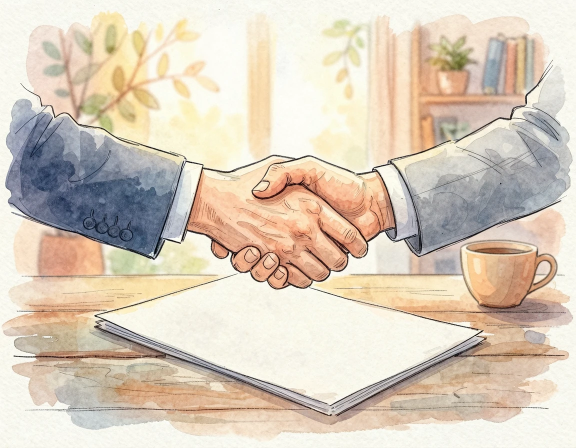 신뢰를 바탕으로 악수를 나누는 따뜻한 비즈니스 상황